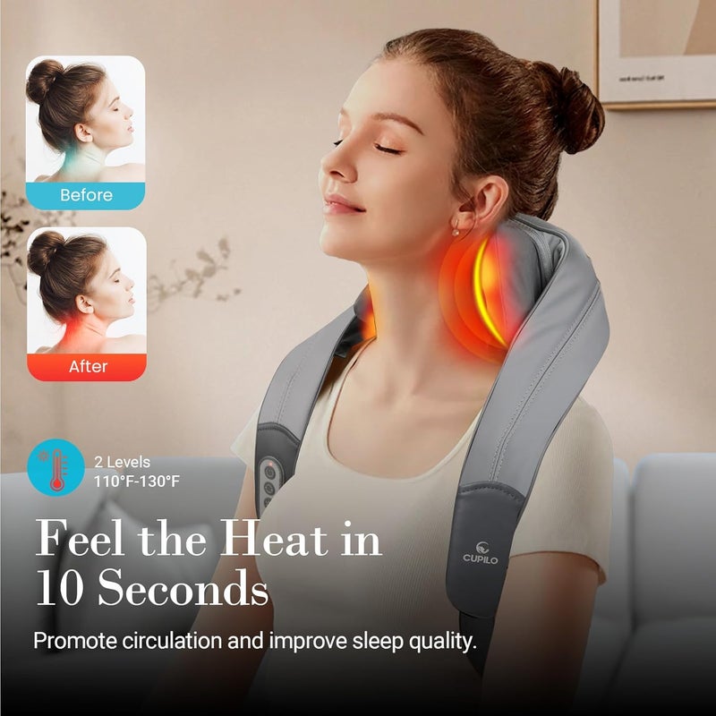 CuPiLo Neck Shoulder Massager with Heat - FSA Eligible, 4D Expert Deep Tissue Kneading Massager, Rechargeable Massage for Neck, Shoulder, Traps and Back Pain Relief - Image 2
